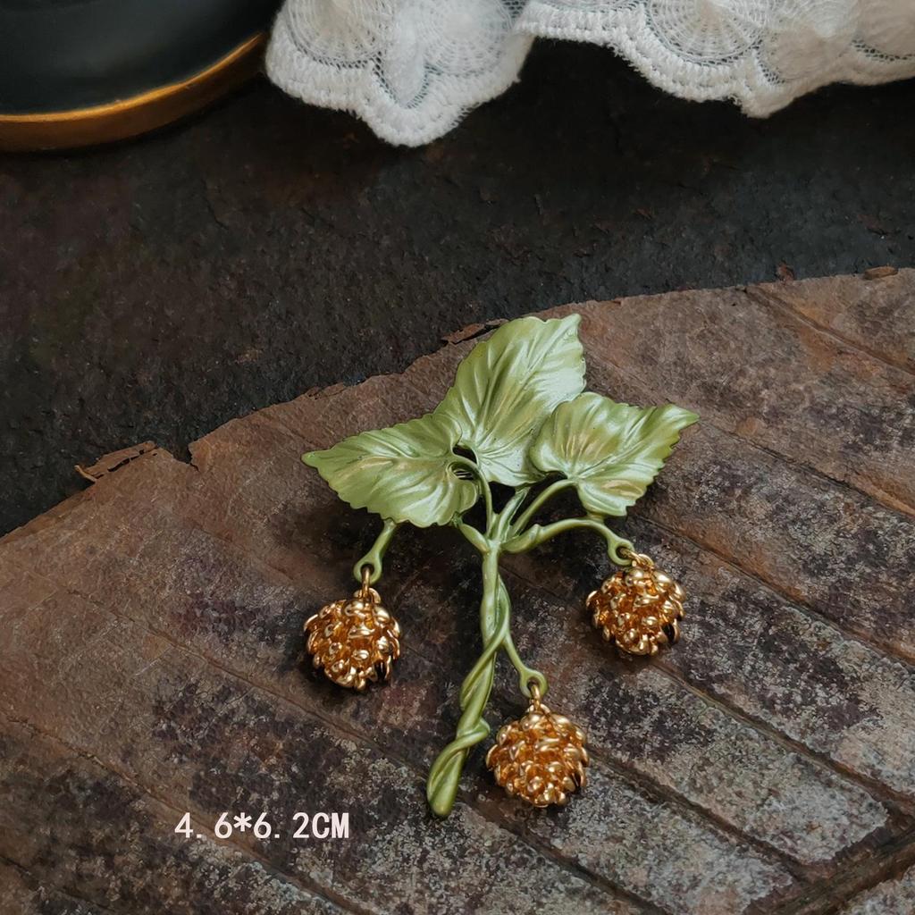 Handmade Vintage Lily of the Valley Enamel Leaf Brooch Pin