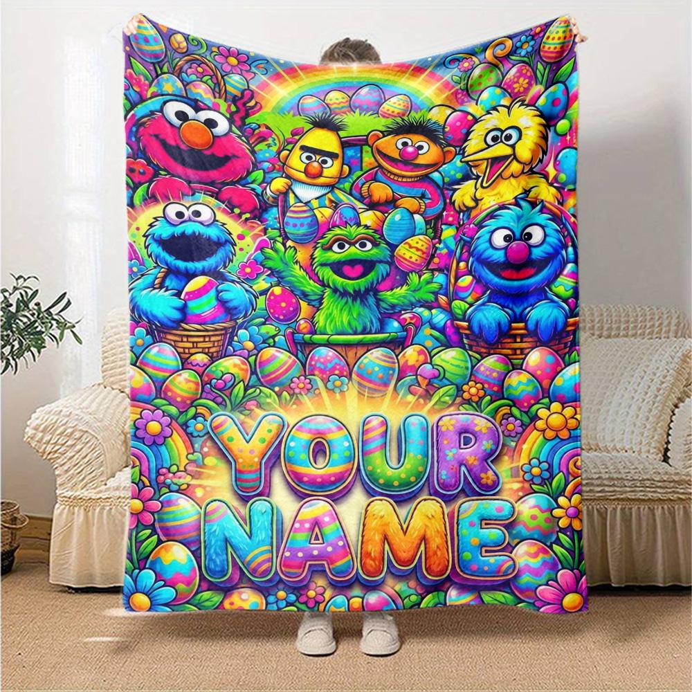 Name Custom Cookie Monster Print Flannel Blanket High Quality Warm Comfortable Cover for All Seasons Perfect for Gifts Home Decor