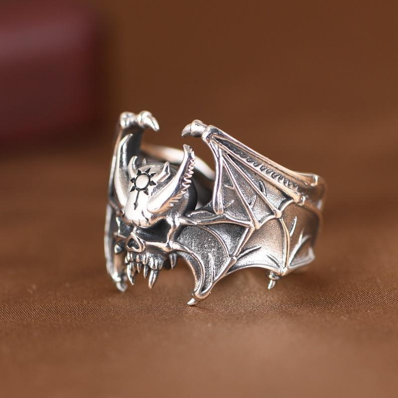 Skull Bat Ring Open Vintage Personality Hipster Wide Edition Ring Punk Jewelry Men Premium Durable Quality Useful