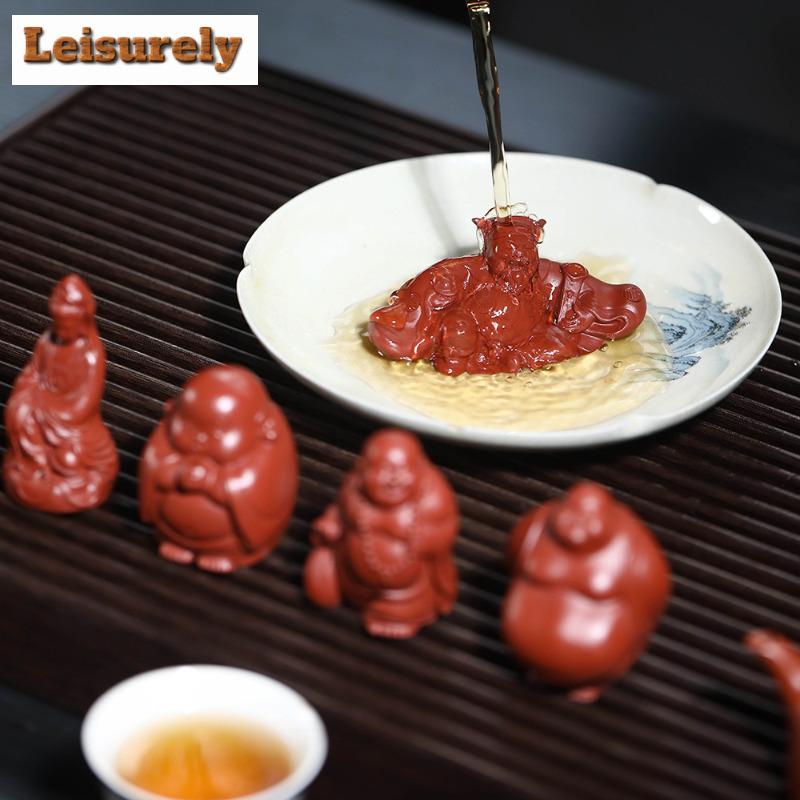 Purple Clay Maitreya Buddha Guanyin God Of Wealth Tea Pet Luxury Exquisite Miniature Tea Figurine Play Toys Tea Statue Ornaments
