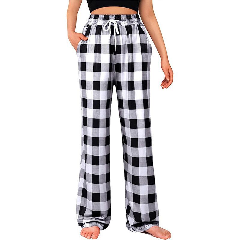 YYFS Women's Fashion Casual Plaid Print High Waist Trousers Pants & Capris