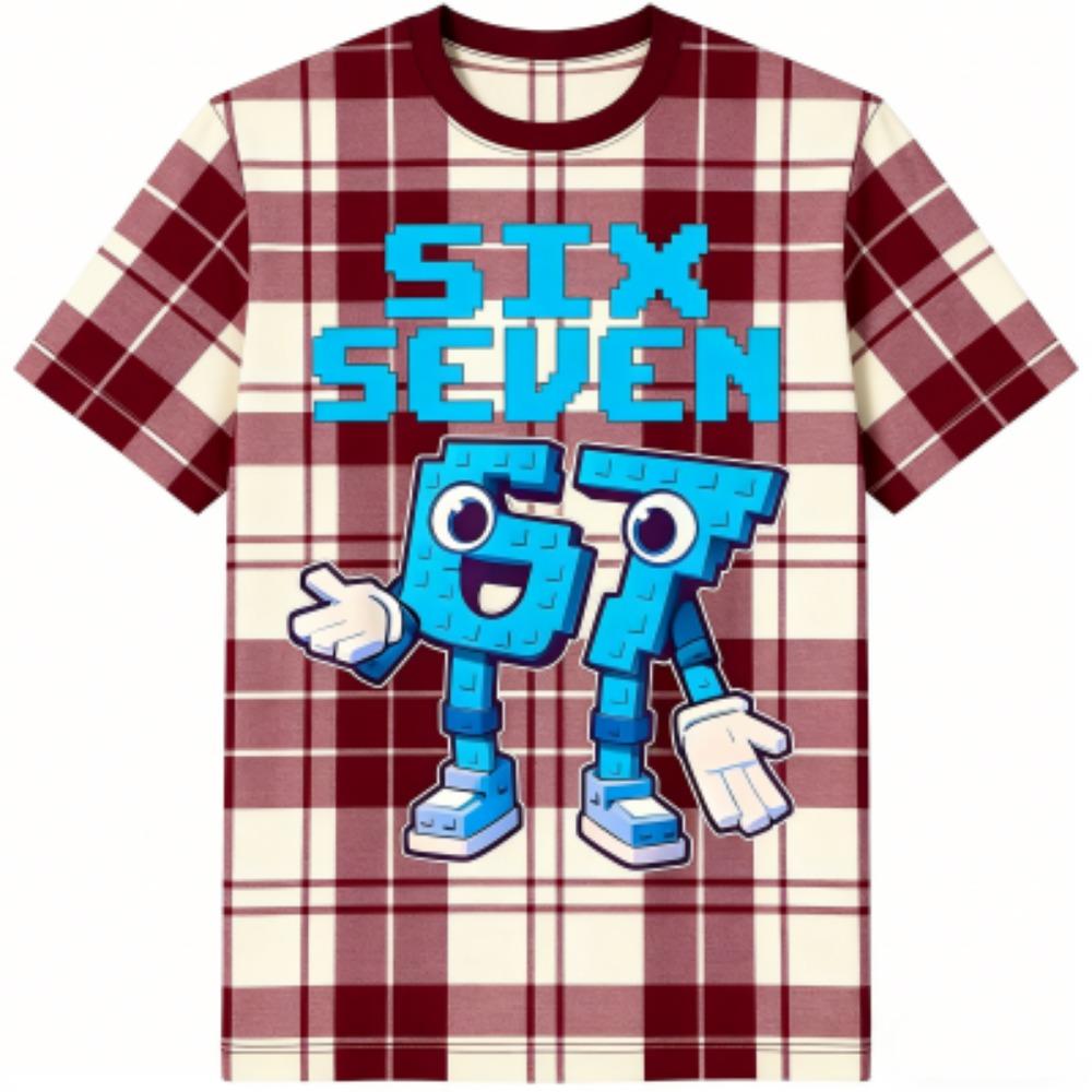 Modisches Kinder T-Shirt 67 Six Seven Streifen Print Jungen und Mädchen T-Shirts Oberteil Sommer Kurzarm Rundhals Lässig Outdoor Kinderkleidung