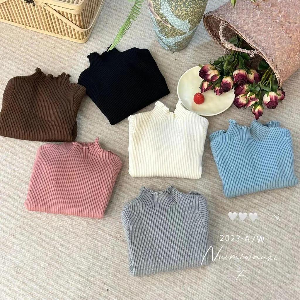 2025 Autumn/Winter Plus Velvet Baby Solid Color Turtleneck Knit Sweater
