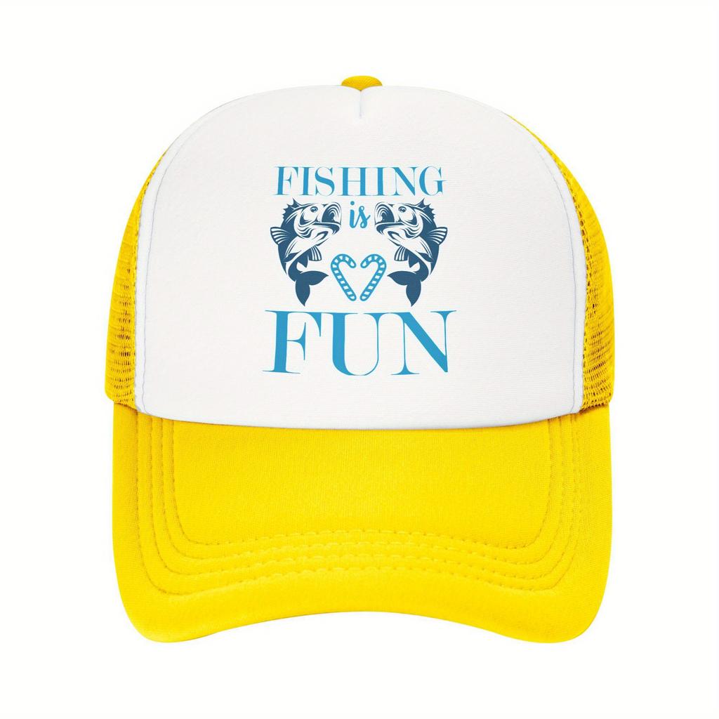 Fischen macht Spaß Grafik Trucker-Kappe Unisex Erwachsene Atmungsaktives Mesh-Rückenteil Baseballkappe Lässig Outdoor
