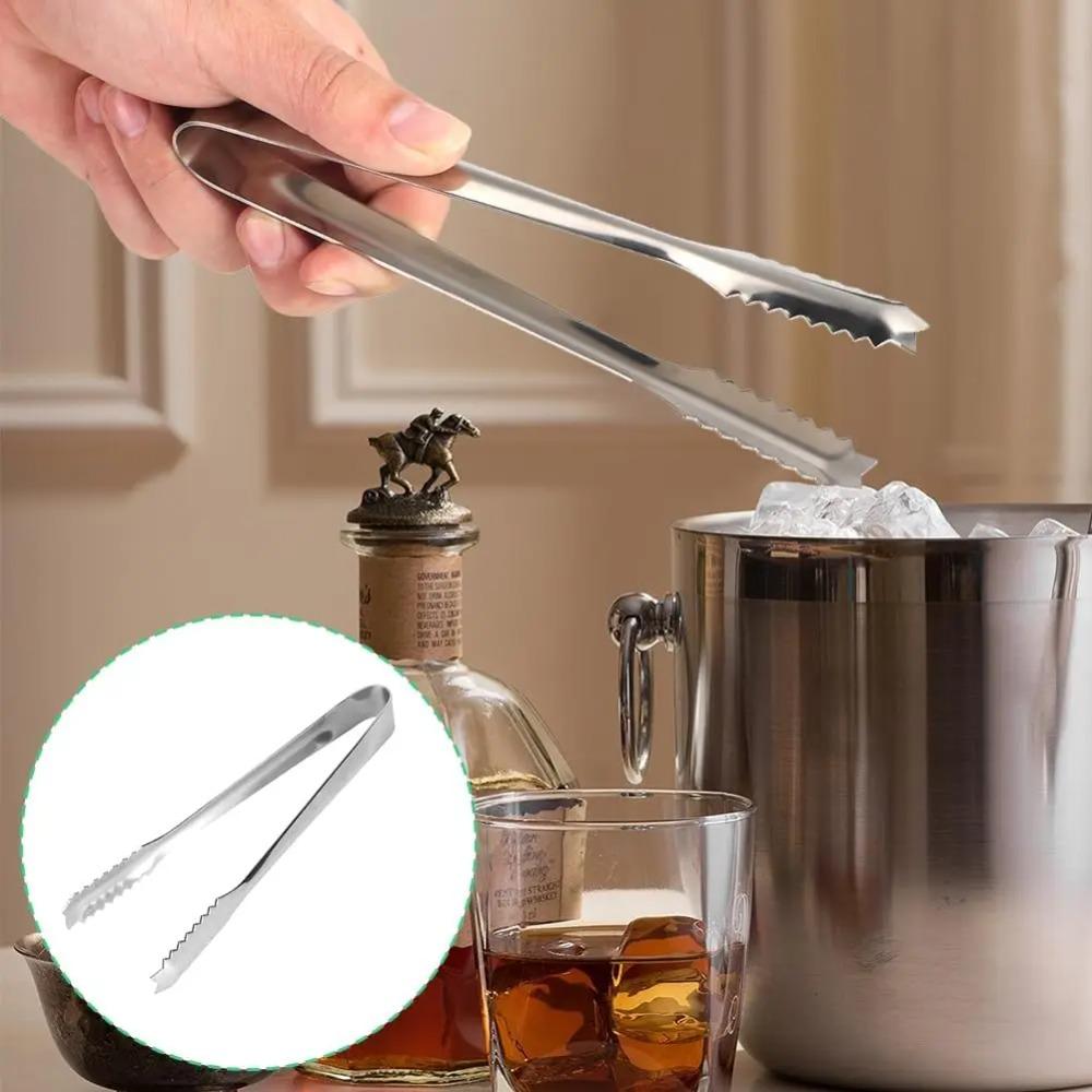 Stainless Steel Barbecue Tongs Ice Cube Clamp Sawtooth Kitchen Clips Dessert Tong for Ice Bucket Sugar Restaurant Home Party