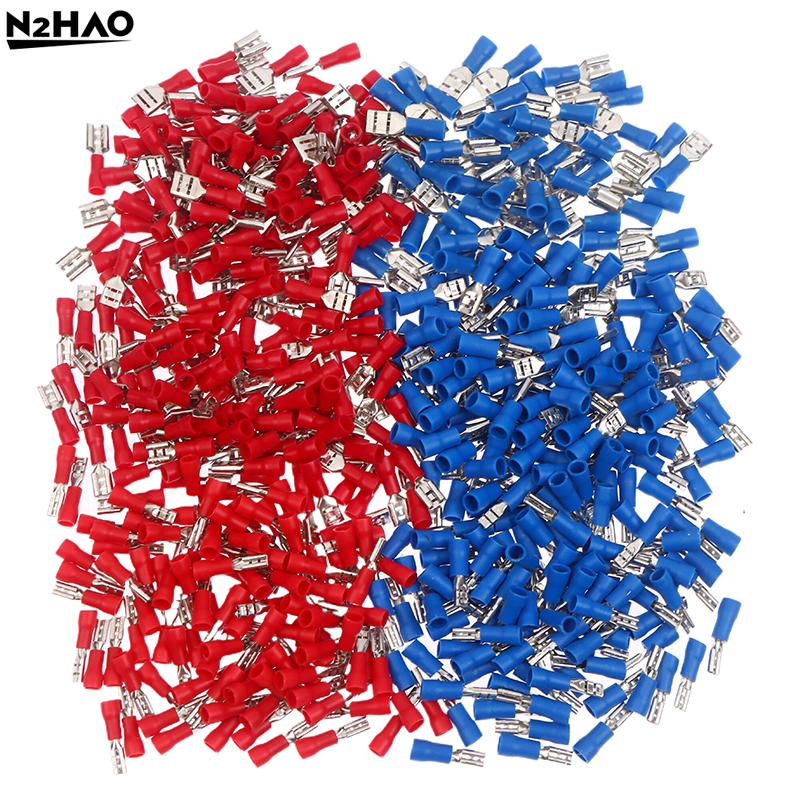 100Pc 2.8/4.8/6.3mm Insulated Spade Wire Connector Male Female Electrical Crimp Terminal Connector Wiring Cable Plug Red Blue