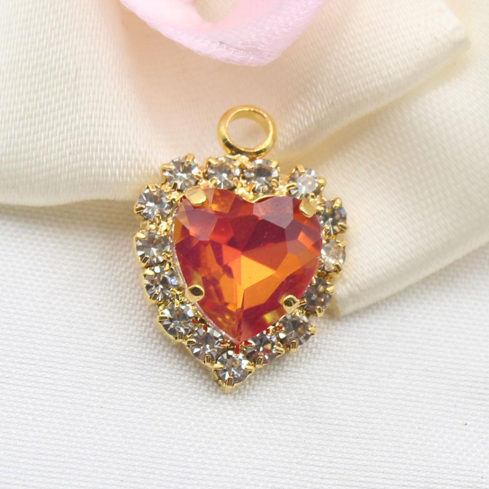 10 pieces of 15 * 20mm peach heart mocha rhinestone pendant, DIY handmade pet necklace accessories, clothing, wedding decoration