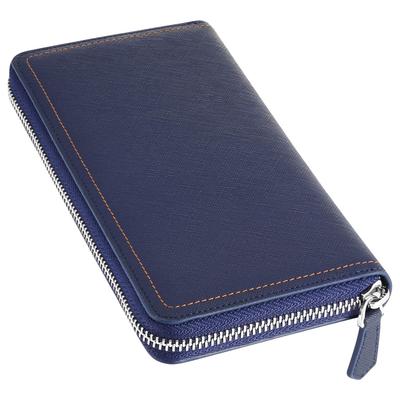 Hardwork Secret Men's Long Wallet with 12 Card Slots, Coin Purse, Genuine Leather Zipper, Luxury Gift, Convenient Coin Purse, Gift Box Included, Blue