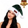 Yousheng Sequined Santa Hat Glittery Christmas Hat with Bow Fluffy Pompom Unisex Fuzzy Xmas Hat for Christmas New Year Festive Parties