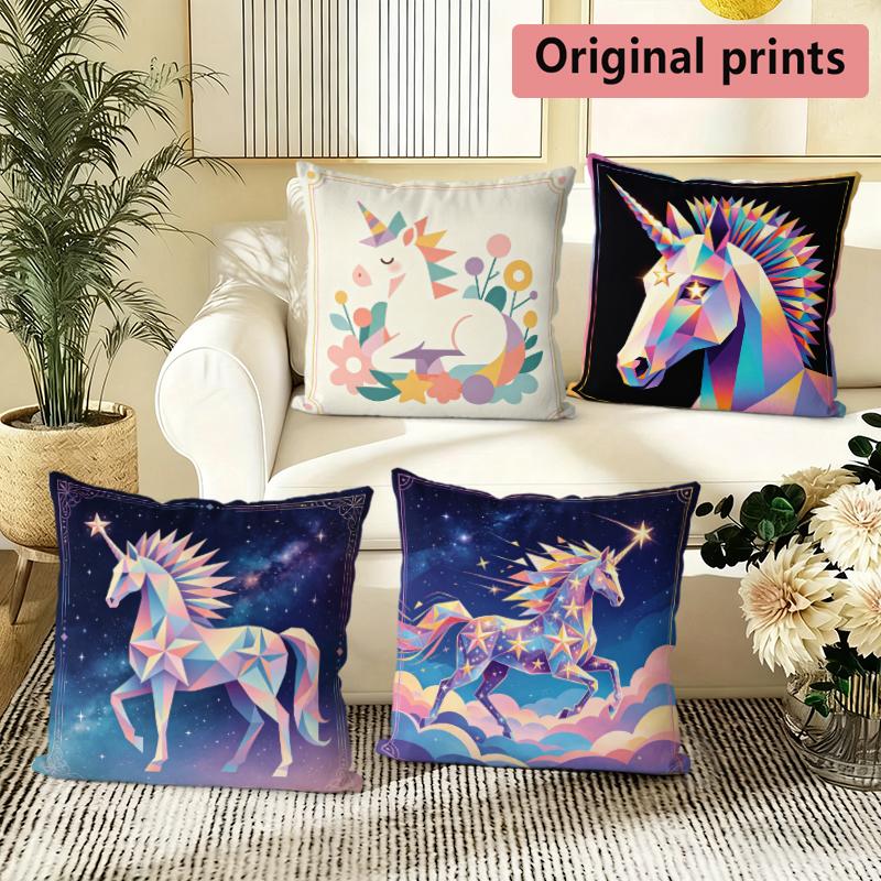 Magical Unicorn Geometric Starry Throw Pillow Covers Pattern Cushion Cover Suitable For Sofa Bedroom Car Pillow Cover