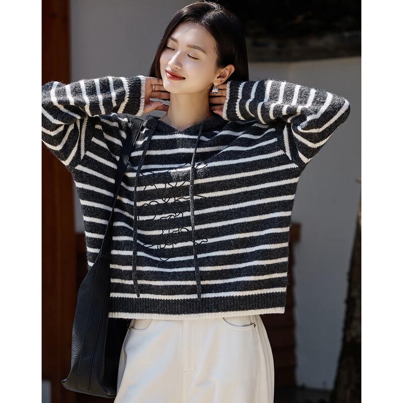 Demana Women's Striped Hooded Wool Blend Knit Sweater