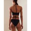 Einfarbiges Neckholder Bademode Strings Mikro Zweiteiler Bikini Set Badeanzug Damen Sexy Cut Out Strandbekleidung