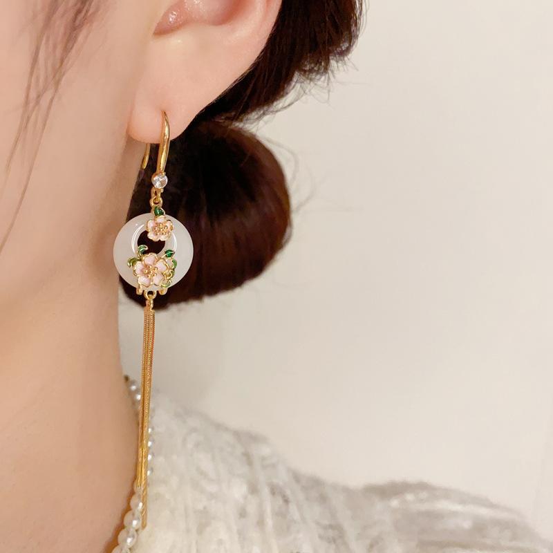 New Chinese Style Fashionable Flower Safety Buckle Long Tassel Earrings