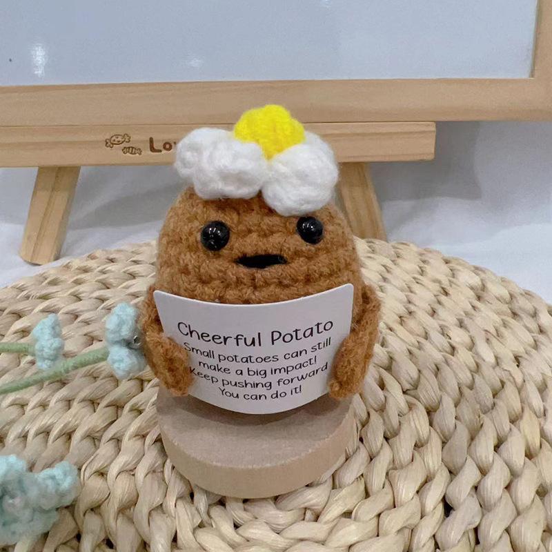 Mini Positive Energy Potatoes Hug Pocket Handmade Plush Wool Knitting Doll With Card Funny Christams Gifts Home Room Decoration