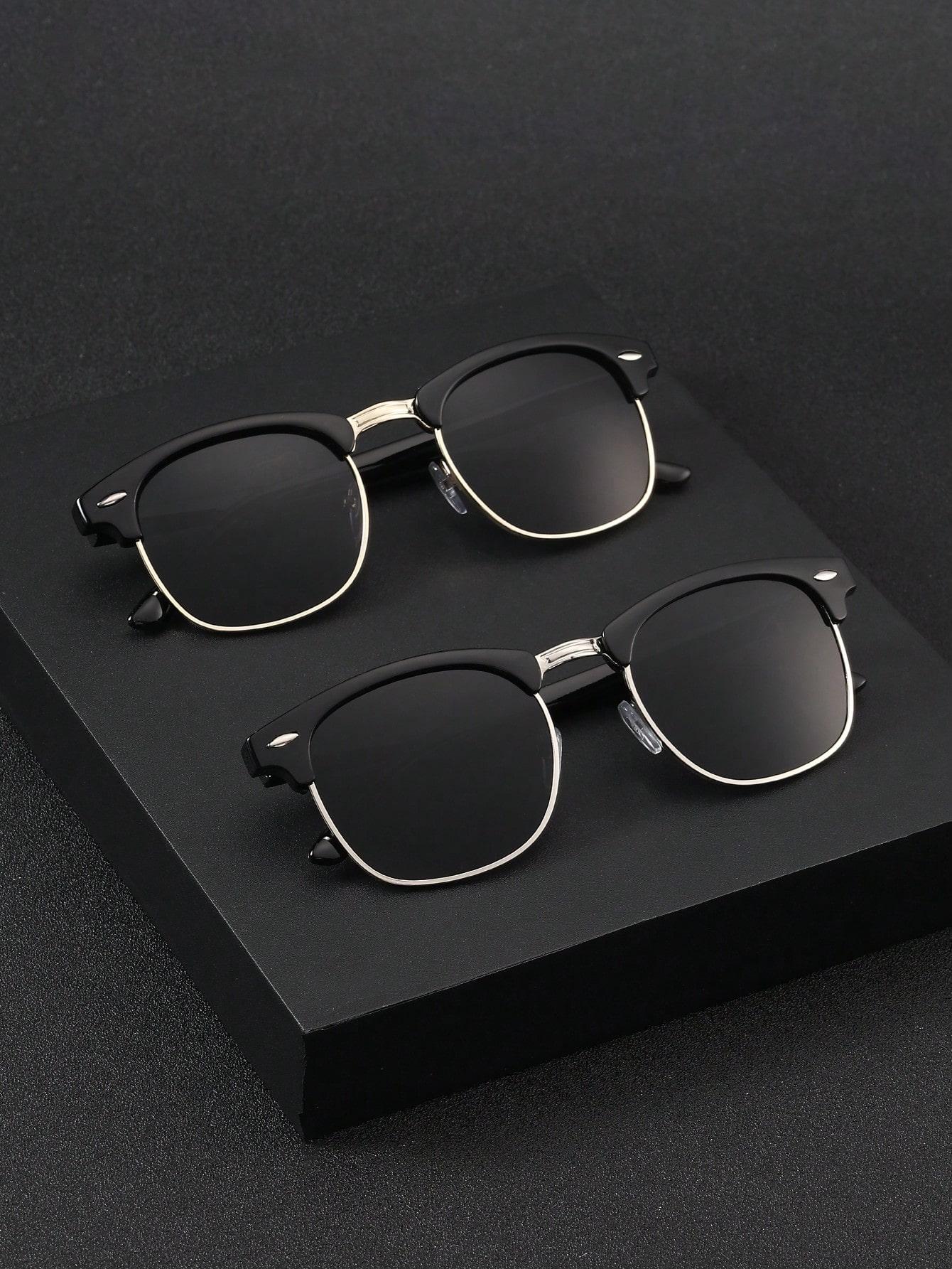 

2 шт. модные квадратные женские солнцезащитные очки в пластиковой и металлической оправе для мужчин, повседневные черные оттенки, аксессуары для очков.