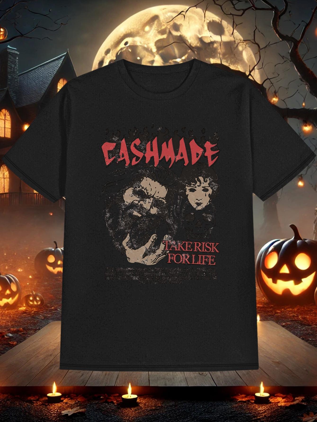 T-shirt Spooky Halloween Graphic - Black with Red Cash & Money Print L