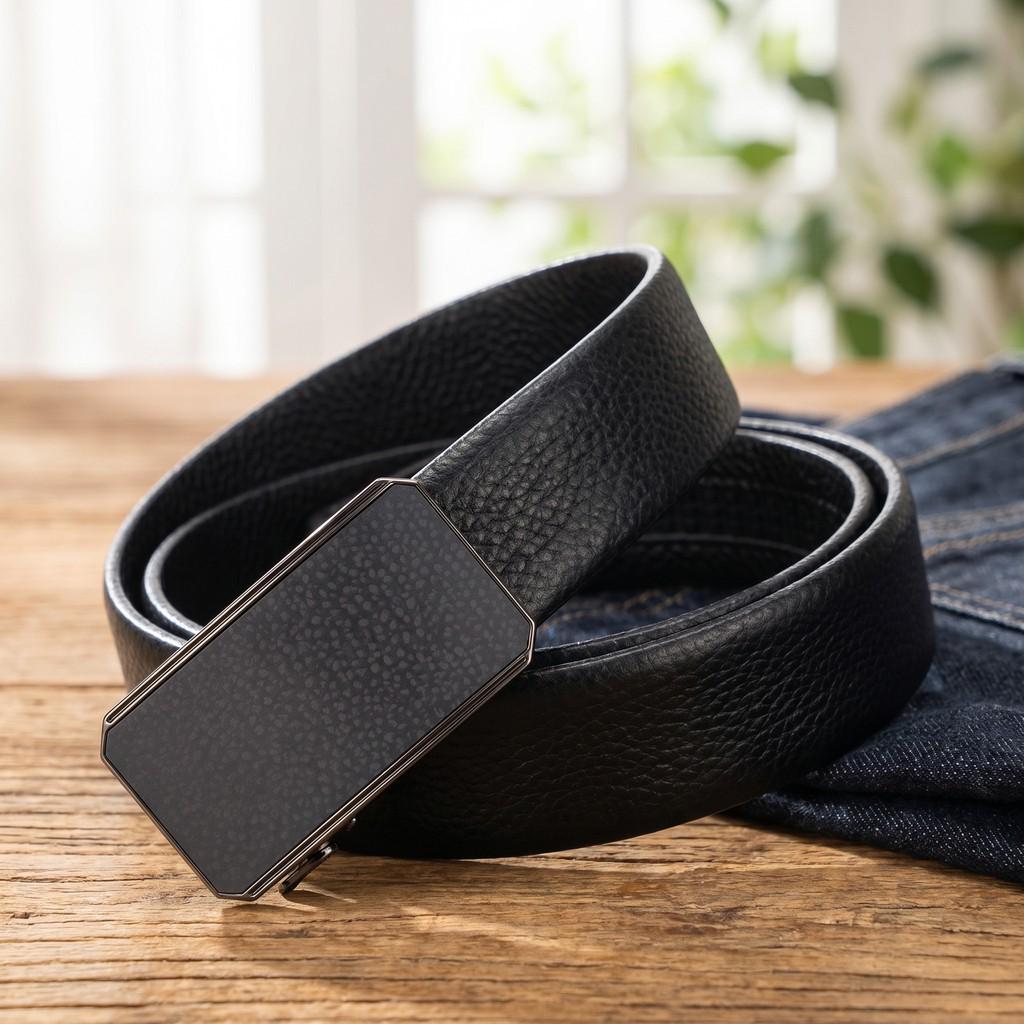 Men s Korean Style Genuine Leather Automatic Buckle Belt 125 cm