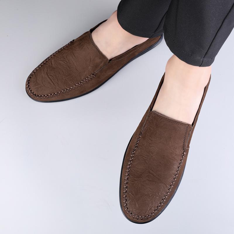Fashion High Quality Hand Sewn Thread Genuine Leather Shoes Men Loafers Business Casual Shoes Classic Soft Leather Breathable Flat Shoes