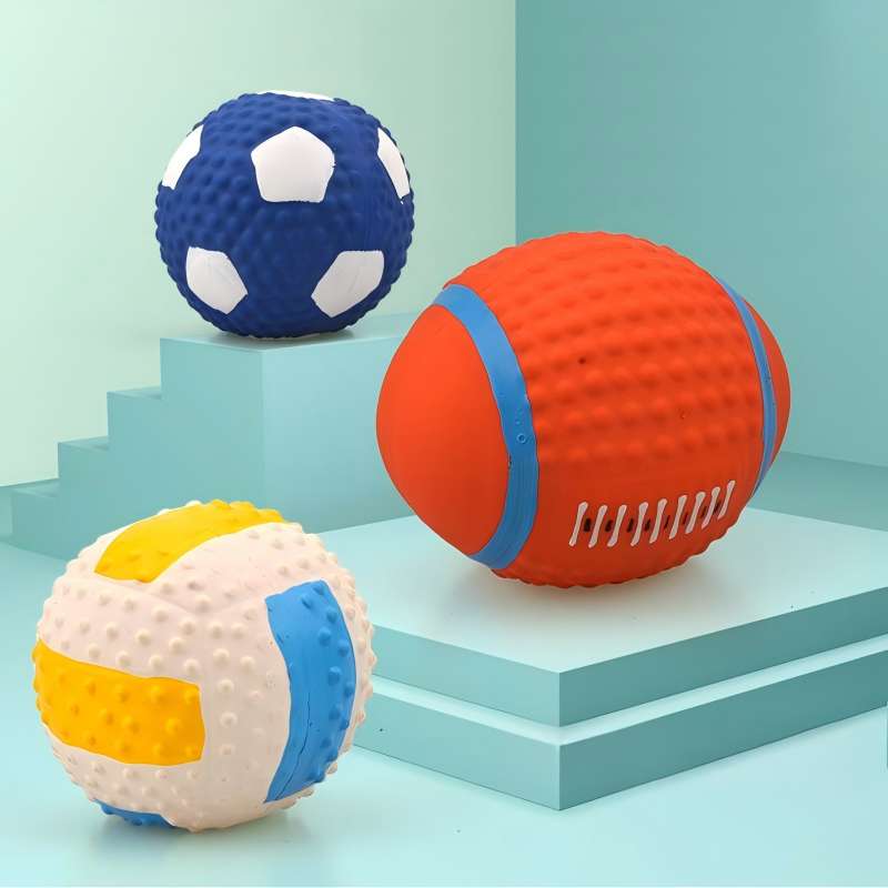 Squeaky Dog Toys Soft Latex Balls For Small Medium Large Dogs Rugby Football Volleyball Pet Toy Dog Interactive Chew Toy Ball