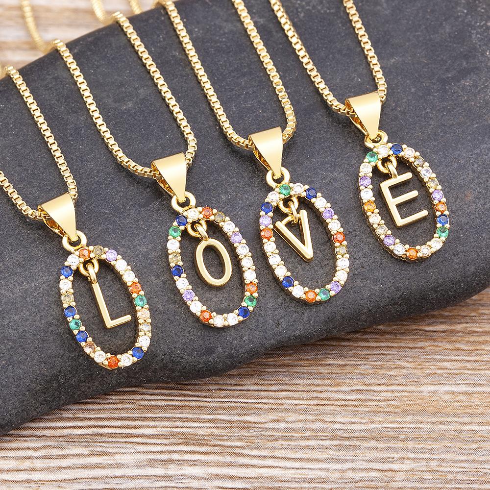 Nidin New Colorful 26 Letters A - Z Initial Alphabet Pendant Long Chain Necklace Jewelry Women Accessories Gift