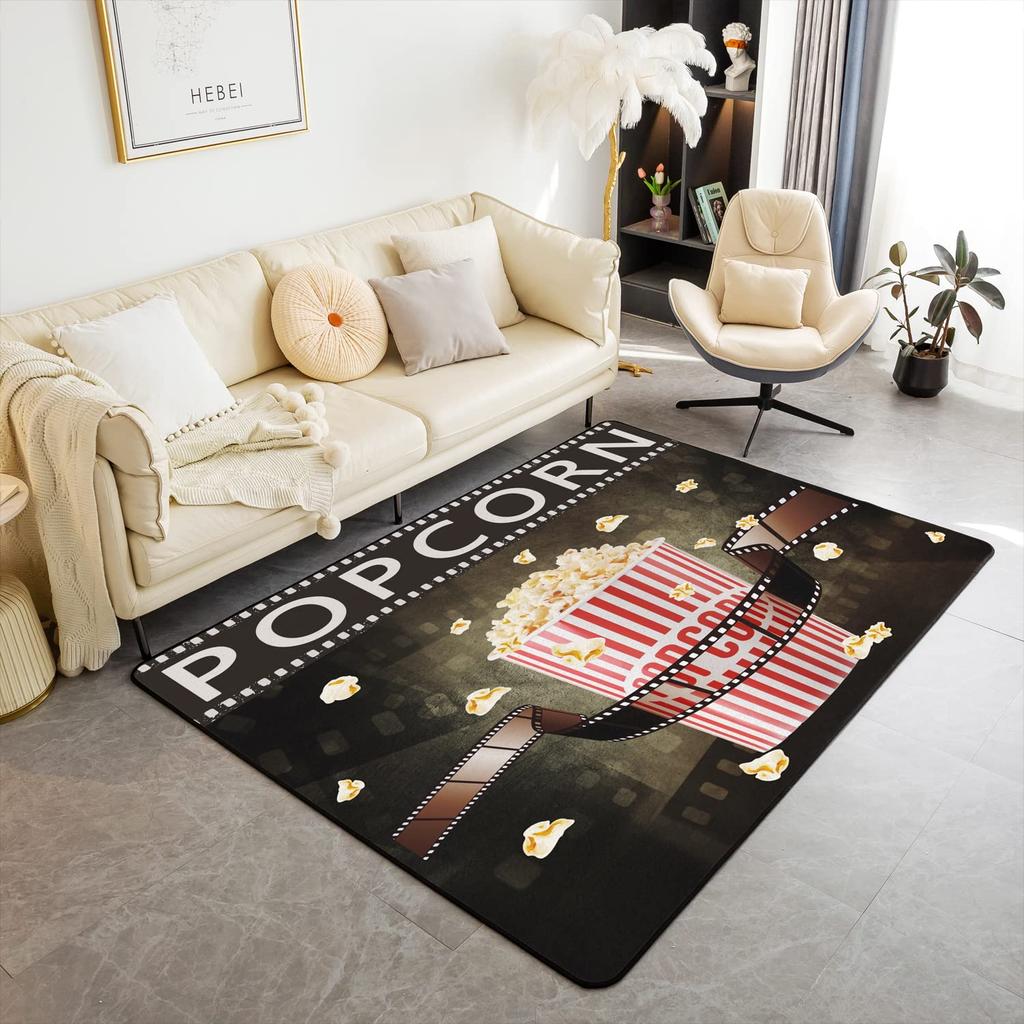 Vintage Cinema Movie Theater Carpet Popcorn Decor Rug Indoor Living Room Floor Mat Doormat