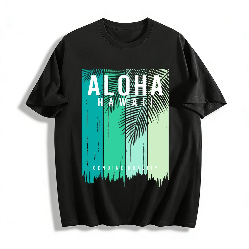 

Aloha Hawaii Print Gradient Short Sleeve Casual Vacation T-Shirt Pure cotton T-shirt XXS