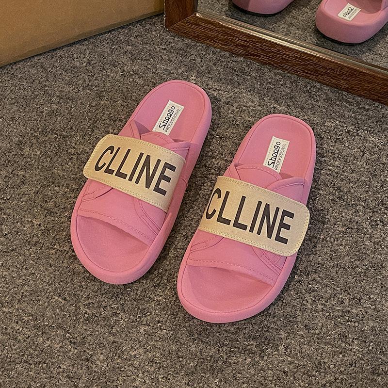 

Letter casual word lazy slippers women s 2025 new fashion thick-soled Velcro sandals wear high-end sense 40 розовый