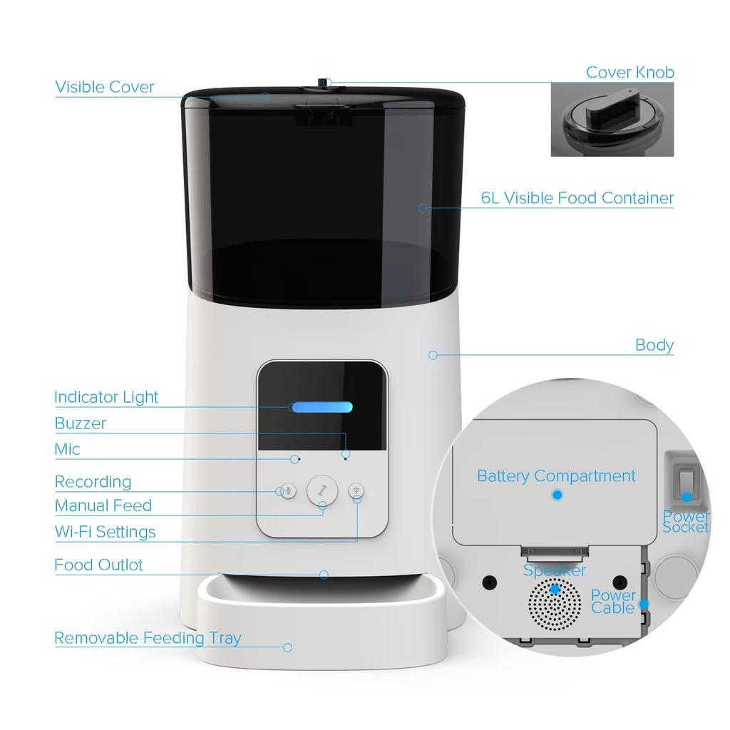 Hund Katze Smarter Haustierfutterautomat Wifi Handy App Fernbedienung Mikrochip Automatischer Haustierfutterautomat Mit 6L