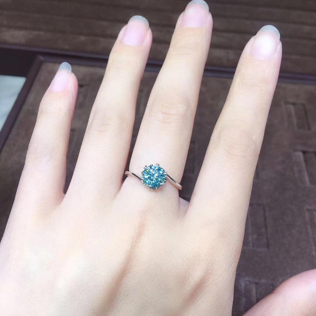 Cincin Perak Murni 925 Klasik Cincin Berlian Hijau Untuk Wanita Cincin Pertunangan Perak S925 Tunggal Perhiasan Cantik