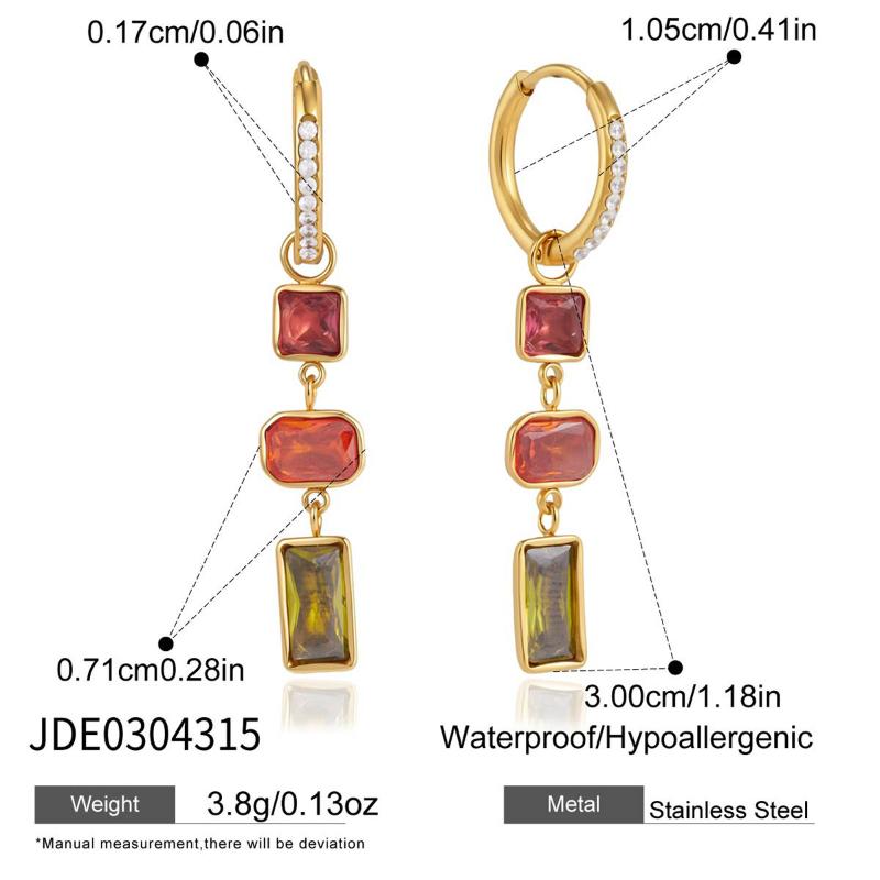 Elegant Multicolor Geometric Zircon Drop Earrings For Women Gold Plated Stainless Steel Earrings Fashion Jewelry Gift