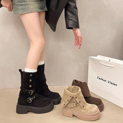2025 Short Boots Single Boots Autumn Two Wear Thin Matte Martin Boots Can Be Turned Over Locomotive Fold Female British Style Thick Bottom New Models