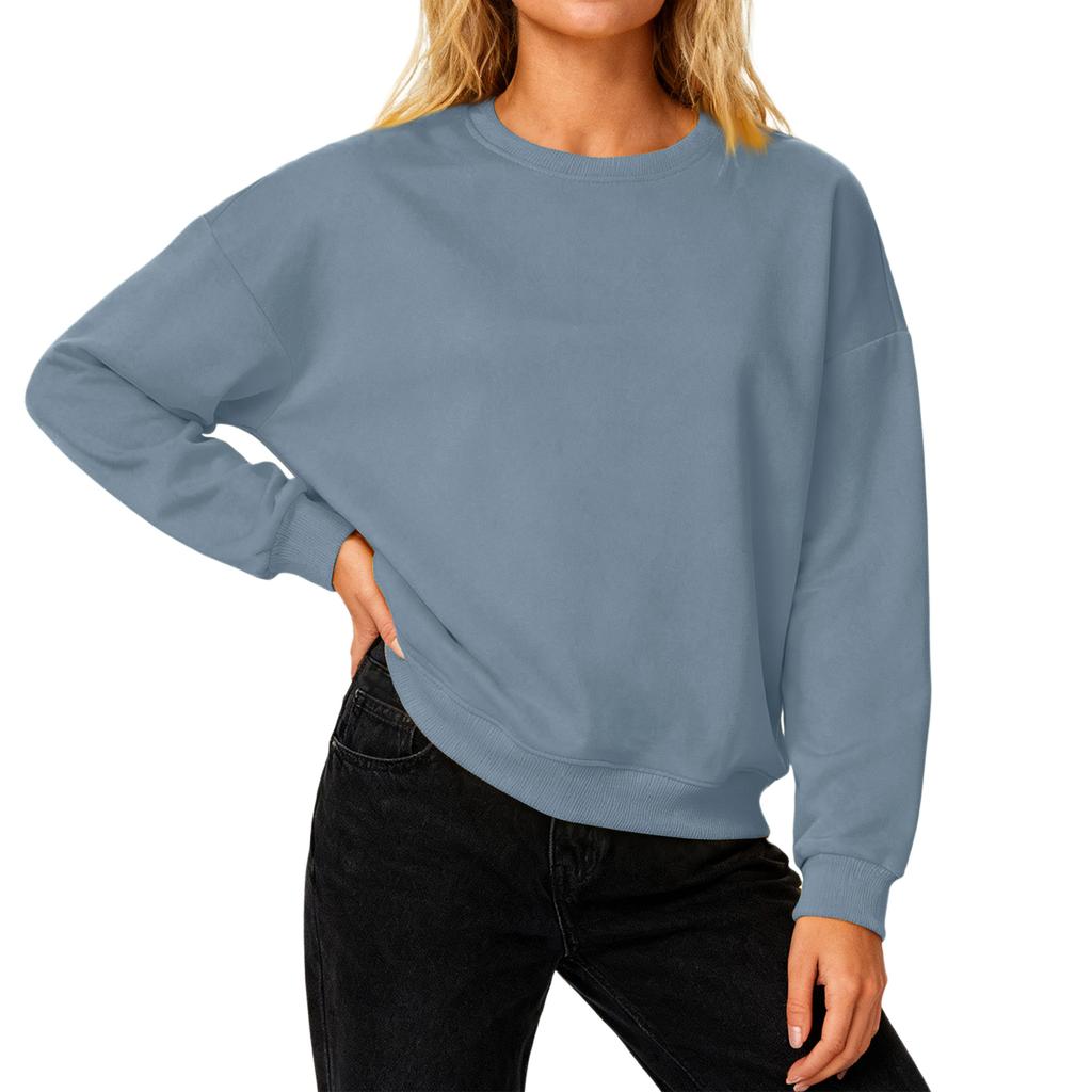 Women's Loose Comfortable Casual And Fashionable Round Neck Threaded Sleeves Solid Color Long Sleeved Sweatshirt