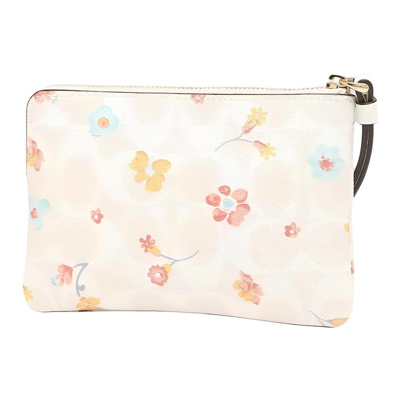 Coach Corner Zip 16 Classic Old Flower Small Floral Print PVC Wallet Coin Bag Clutch Regular Women's Chalk White