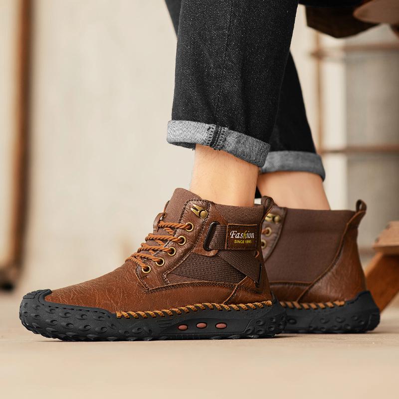Hand-stitching Leather Men Boots Split Leather Casual Leather Shoes Men Ankle Boots