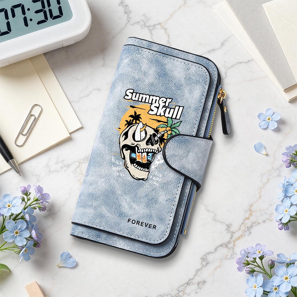 Summer Skull Print Long Wallet Fashion Casual Portable Multi Slot Card Holder Purse