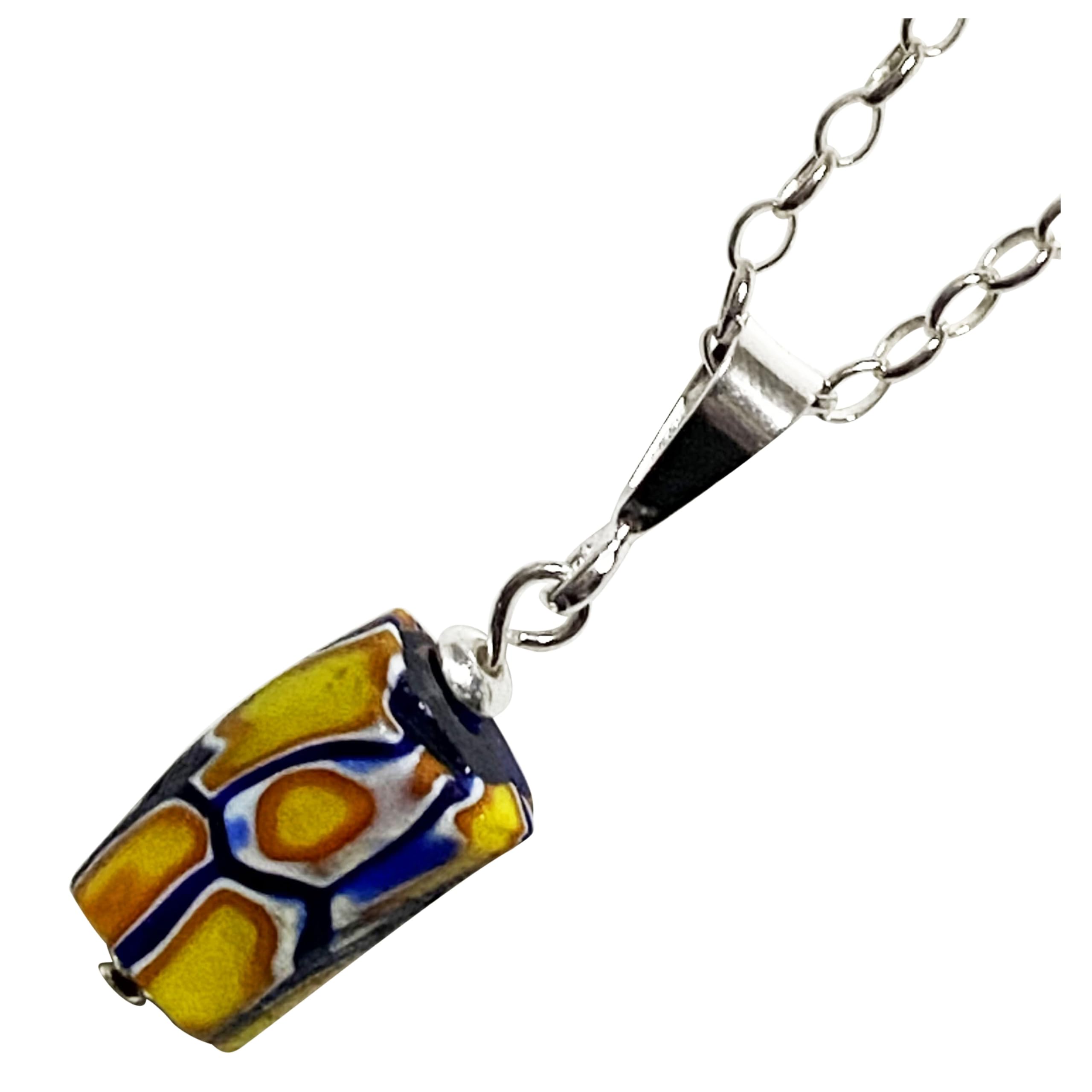Venetian Lampwork Bead Antique Beads SILVER925 Pendant Necklace Millefiori Venetian Trade Beads European Handmade Bead Necklace Roll Chain 45cm
