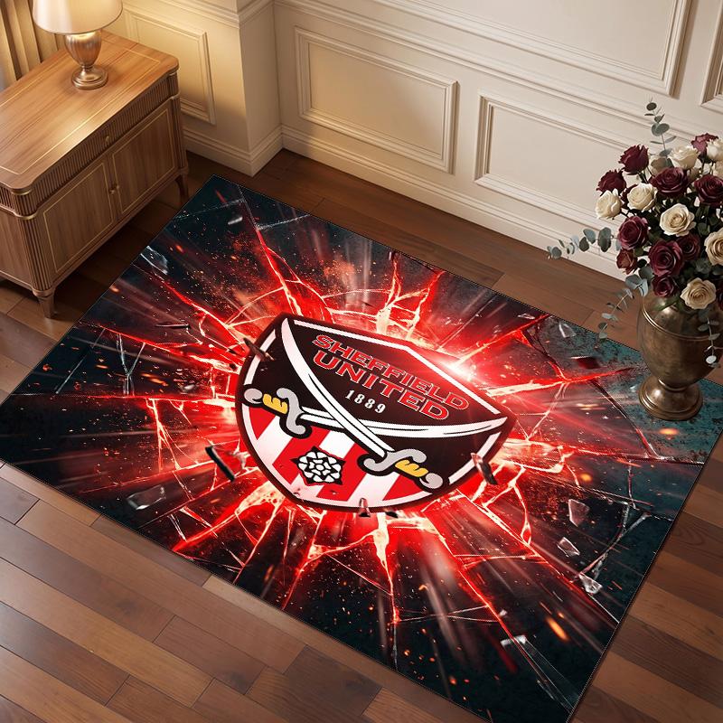 Sheffield United Football Print Crystal Velvet Rug, Comfortable Water Absorbent Non Slip Indoor Floor Carpet