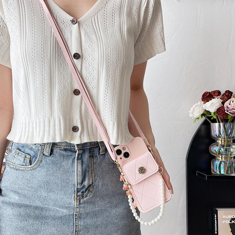 For IPhone17Promax Metal Flower Wallet Phone Case for Apple 15 Crossbody Cord 17 Silicone Precision Hole 13