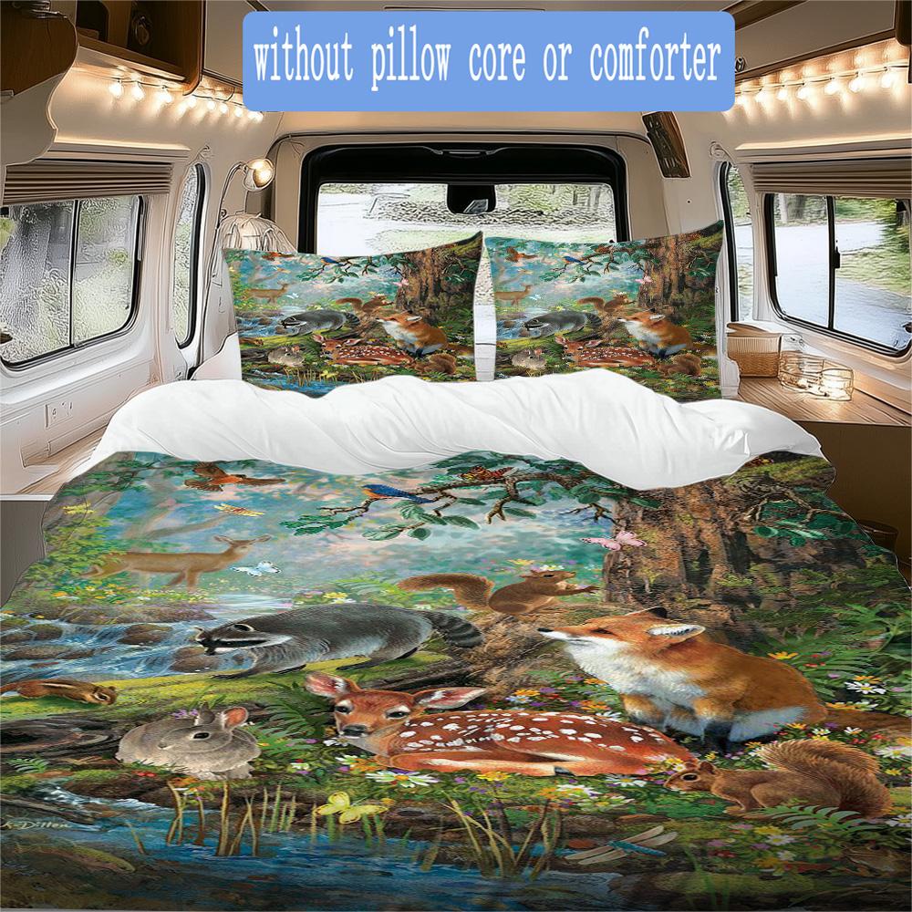 Magical Forest Wildlife Pattern Bedding,Quilt Set Quilt Cover Pillowcase Home Birthday Gift (1*duvet Cover+2*pillowcase,without core)ZSJT0917324