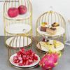 Birdcage Double Layer Cake Stand Wrought Iron Display Stand Ceramics Three-tier Fruit Tray Afternoon Tea Dessert Decorative Rack