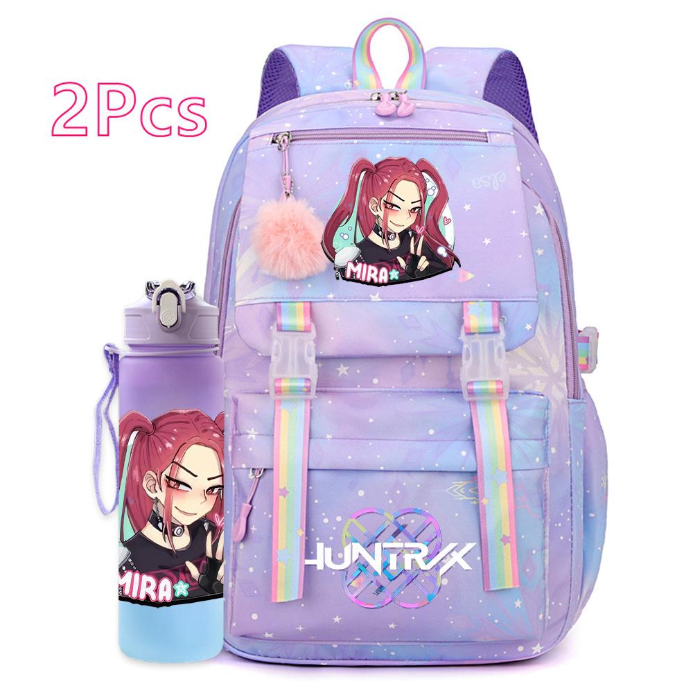 

2Pcs/set K-pop Printed Backpack 750Ml Water Bottler Large Capacity Travel Bag for Teenager Girl Boy waterproof Bookbag Kid Gift Rucksak