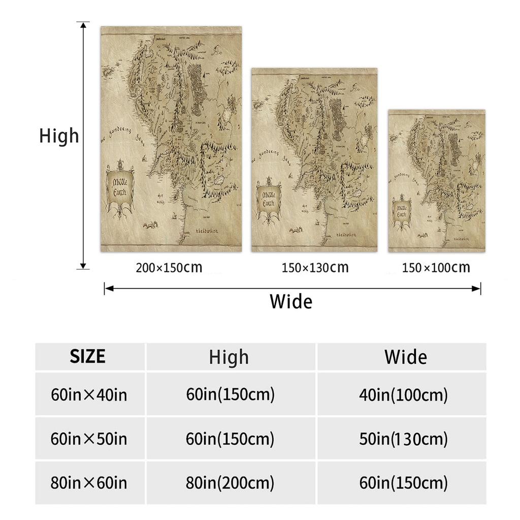 1PC MIDDLE EARTH map printing, skin -friendly, warm, soft, four seasons, family offices, family offices thicken flavor blankets
