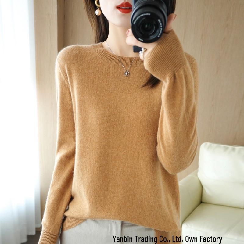 Women's Long Sleeve Round Neck Pullover: Stylish, Versatile, Light Knitwear for Autumn and Winter