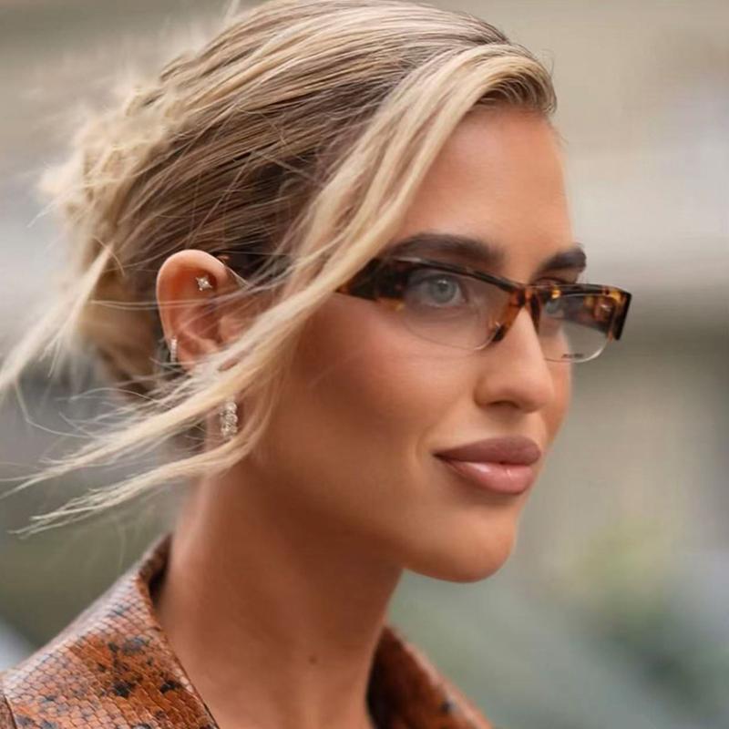 Small Rectangle Women Sunglasses Vintage Clear Lens Men Half Frame Eyewear Shades Uv400