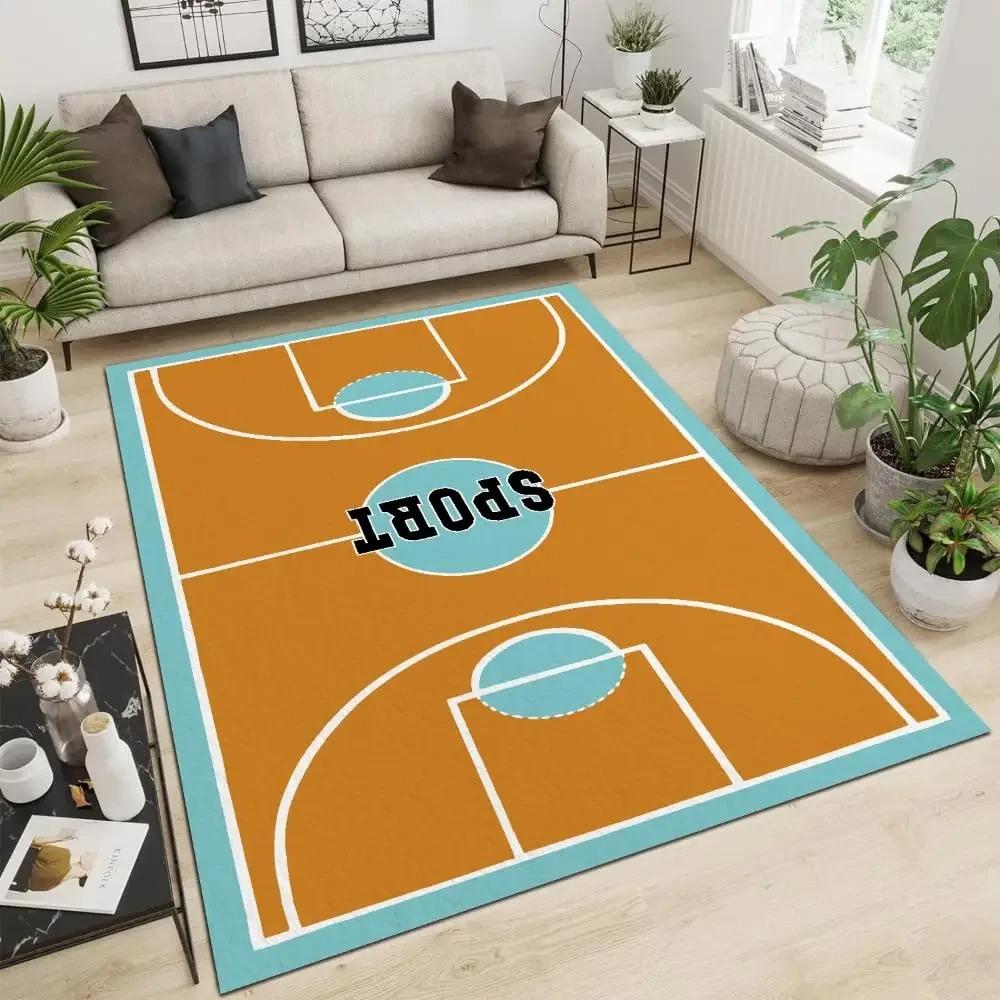 Basketball Court Area Rug, Court Sport Indoor Rugs, Non Slip Machine Washable Carpet for Living Room Bedroom Study Home Decor