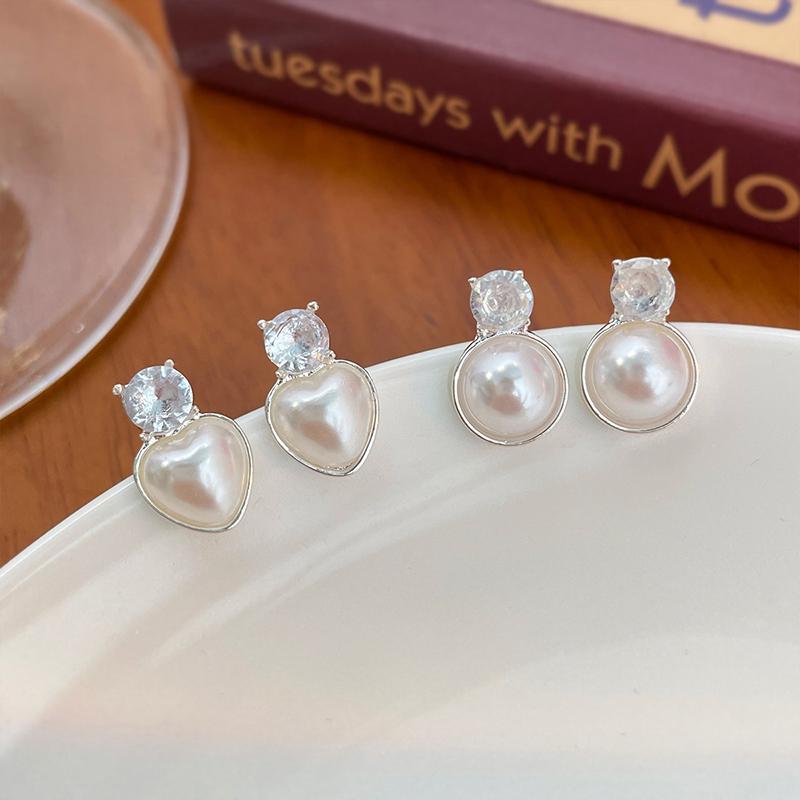 Simple And Round Pearl Pendant Stud Earrings Girl's Or Women‘s Elegant Accessories For Daily Wear Earrings