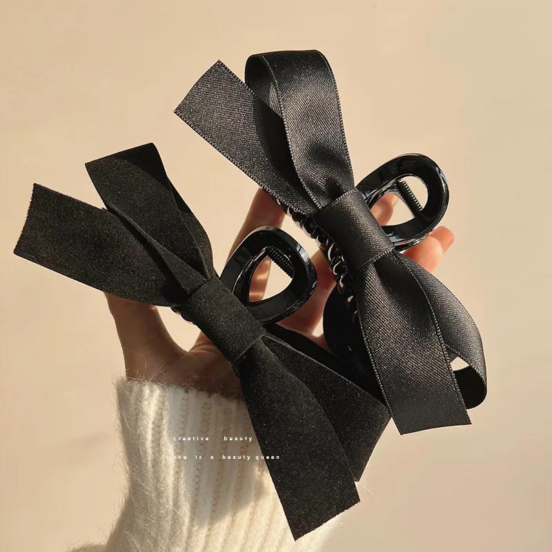 Summer Accessories Black Bowknot Hair Clip for Girls Korean Style Versatile Large Hair Claw Ribbon Hairpin Woman Popular