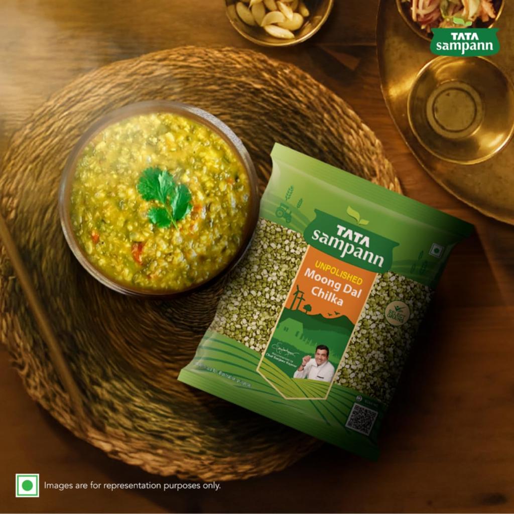 TATA Sampann Unpolished Moong Dal Chilka 500g Premium Split Green Gram Protein-Rich Pulses For Soups Salads And Daily Home Cooking