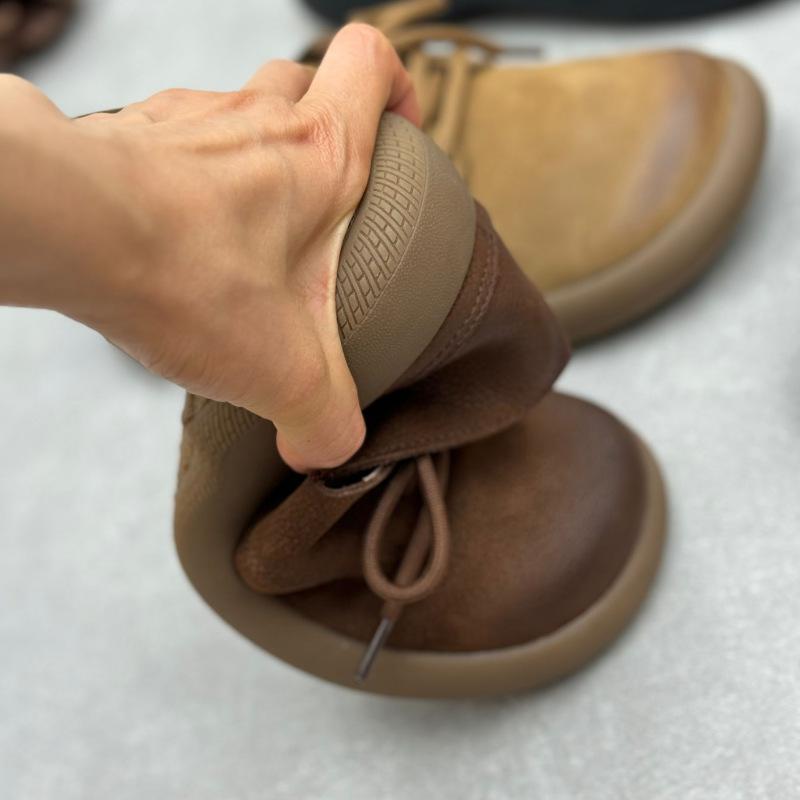 Johnature Genuine Leather Women's Shoes Retro Round Toe Soft Soled Lace Up Versatile Shoes