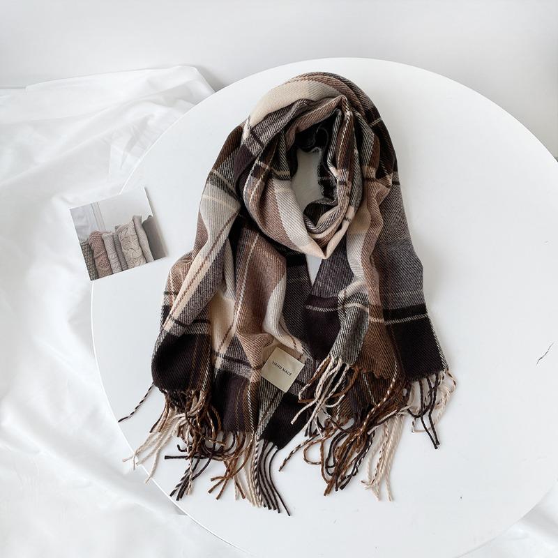 Autumn and winter plaid scarf women's imitation cashmere scarf simple scarf versatile winter warm shawl